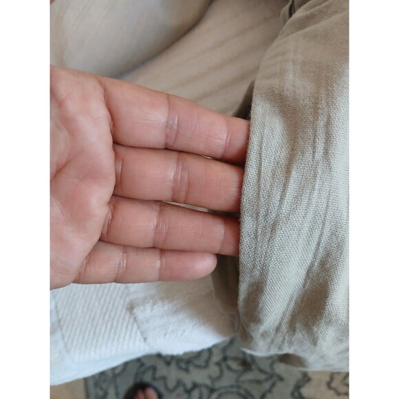 ACT I Womens Jumpsuit Beige Button Up Zipper Pockets 3/4 Sleeve Belt 90’s M - Picture 15 of 16